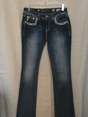 Miss Me Dark Blue Embellished Flare Jeans